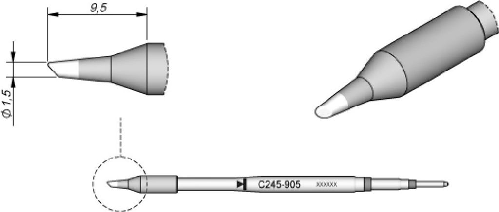 JBC Lötspitze Serie C245, Rundform, C245905/Ø 1,5 mm, abgeschrägt C245905