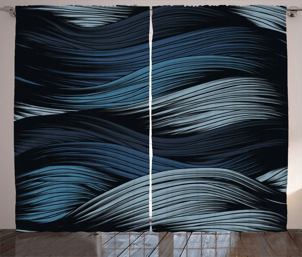Rideau japonais ABAKUHAUS rustique Curly Ozean bleu et gris 280x225 cm