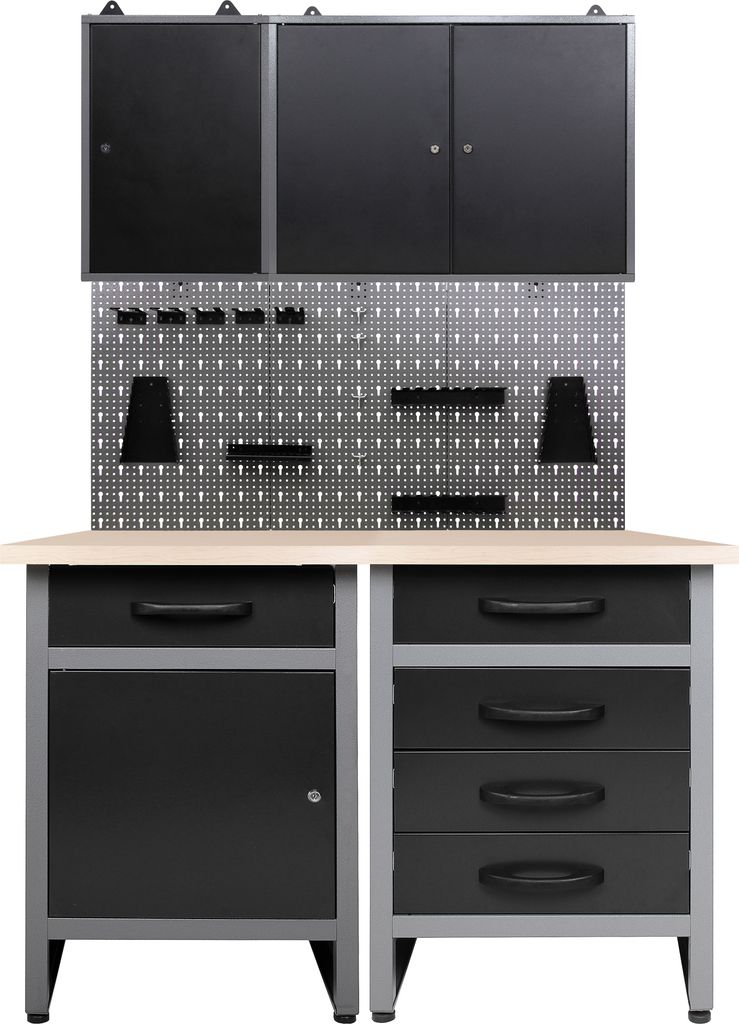 Ondis24 Metall Werkstatt Set 120 cm "Entdecker" 2x Werkbank + 2 Schränke Arbeitshöhe 85 cm abschließbar höhenverstellbare Füße Arbeitsplatte ...