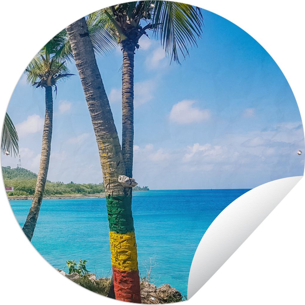 MuchoWow Gartenposter Outdoor-Poster Rund Kolumbien - Palmen - Strand Ø 150 cm Gartendeko Rundes Poster draußen
