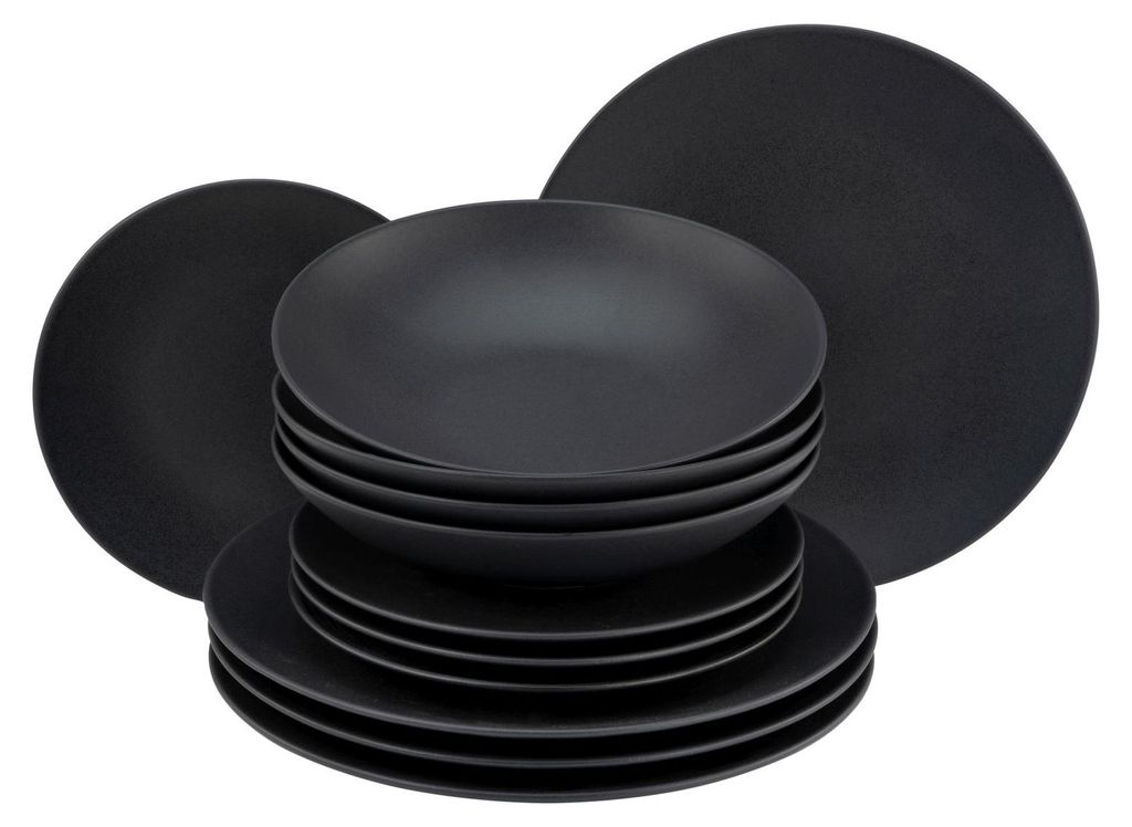 CreaTable Soft Touch Schwarz Tellerset 12-tlg Steinzeug Produktbild 