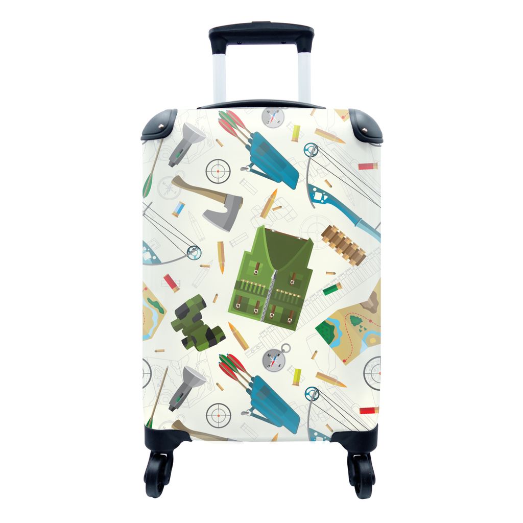 MuchoWow Koffer Handgepäck Trolley Rollkoffer Kleine Reisekoffer mit 4 Rollen - Bogen - Kugeln - Patronen - Cabin Size < 55x40x23 cm & 55x40x20 ...