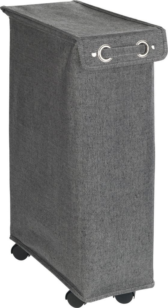 WENKO Wäschesammler Mod. Corno Prime stabiler Wäschekorb mit Deckel und Verstärkung vier Rollen 43 l Stauraum Maße 18,5 x 60 x 40 cm Grau Meliert