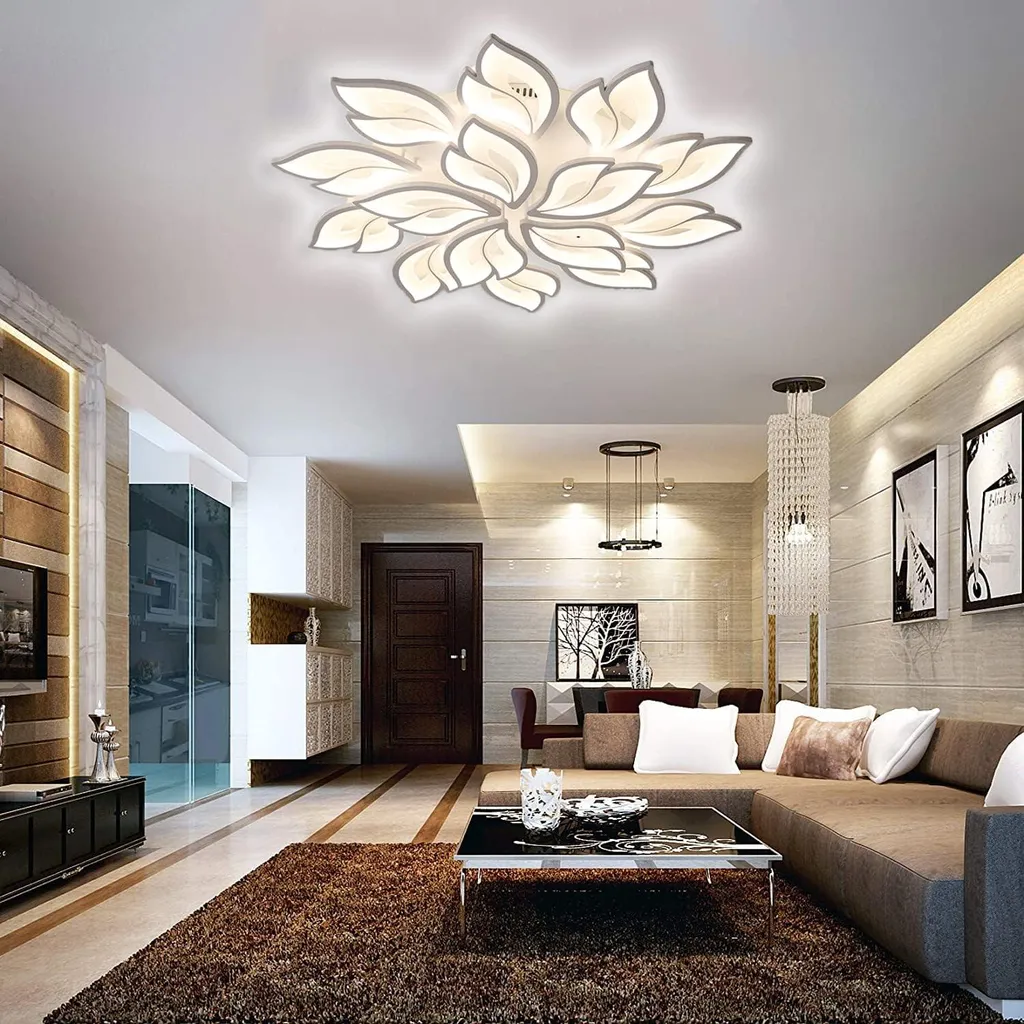 Grand Lustre Plafonnier LED Design 15 Pétales 100W Intensité Variable - 2