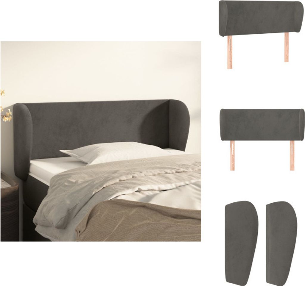 vidaXL Kopfteil mit Ohren Dunkelgrau 83x23x78/88 cm Samt - Kopf- & Fußenden
