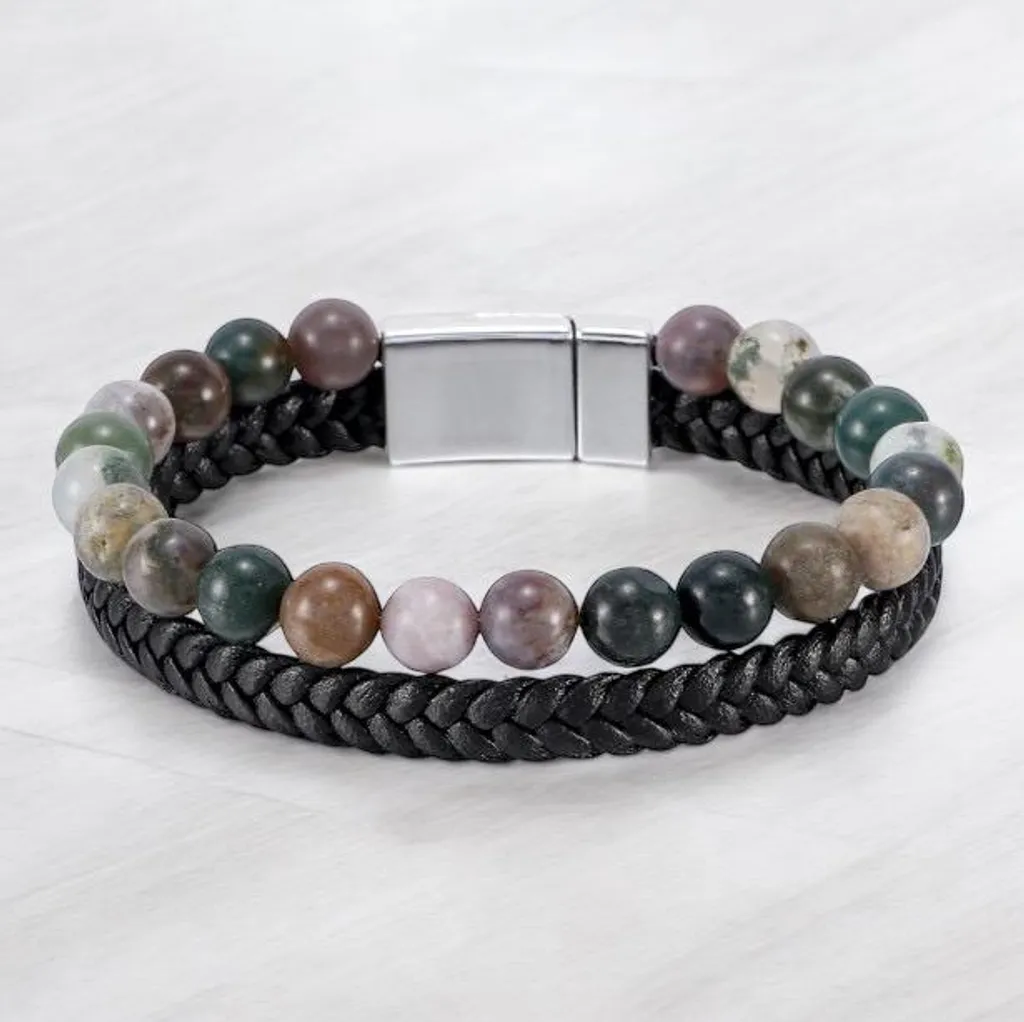 Bracelet cuir robuste agate indienne : un bijou durable et élégant