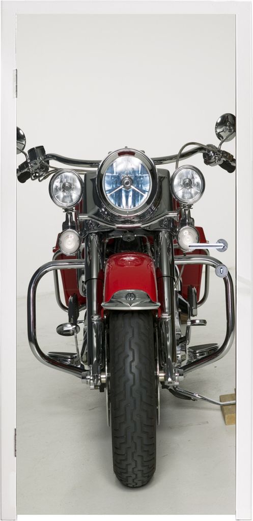 MuchoWow Türtapete Selbstklebende Türfolie Rotes Motorrad auf weißem Hintergrund 90x215 cm Türposter Türaufkleber Klebefolie Türklebefolie ...