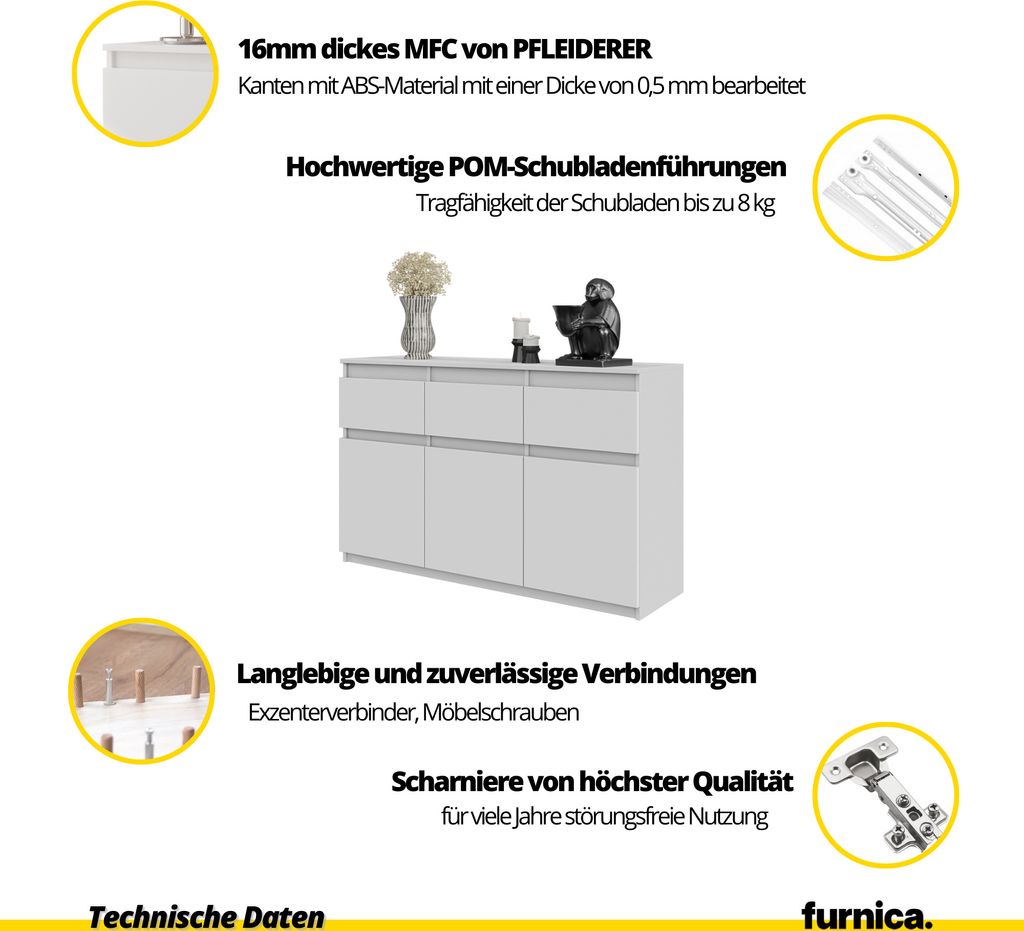 FURNICA - NOAH - Komoda / příborník se 3 zásuvkami a 3 Obrázek produktu 6