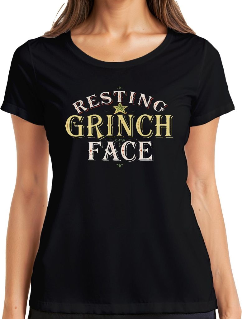 Resting Grinch Face Weihnachten Geschenk lustig grün Vintage Damen T-Shirt, Schwarz, L