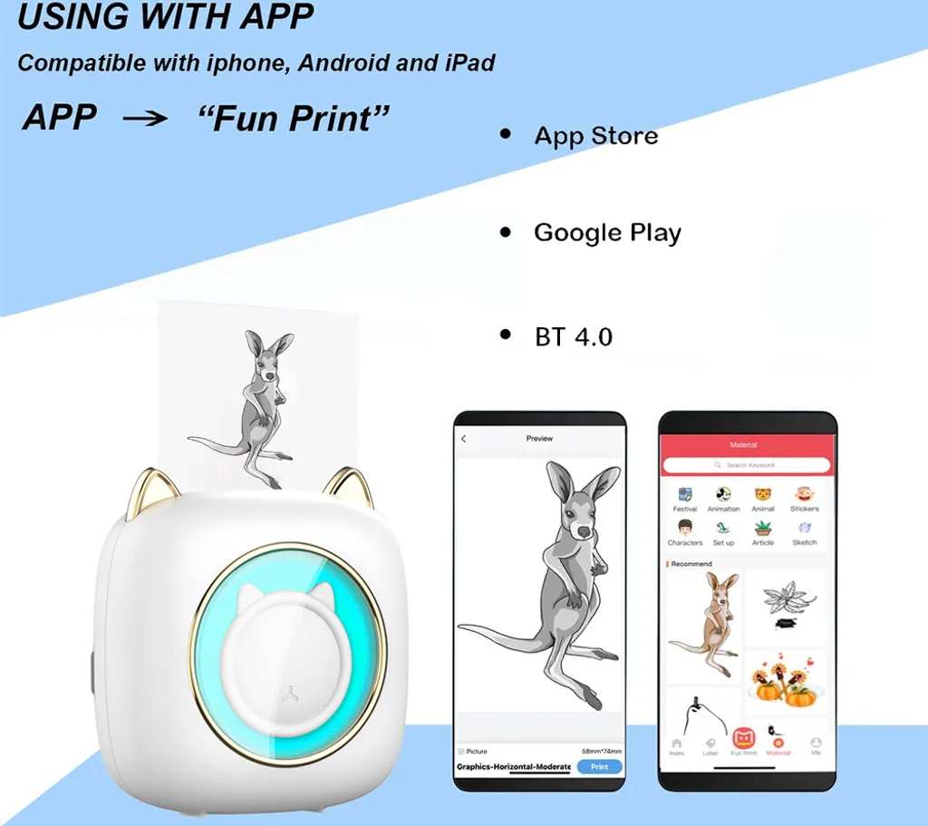 C23 Mini Stampante Termica Bluetooth | 200 DPI Inkless Printer - 5