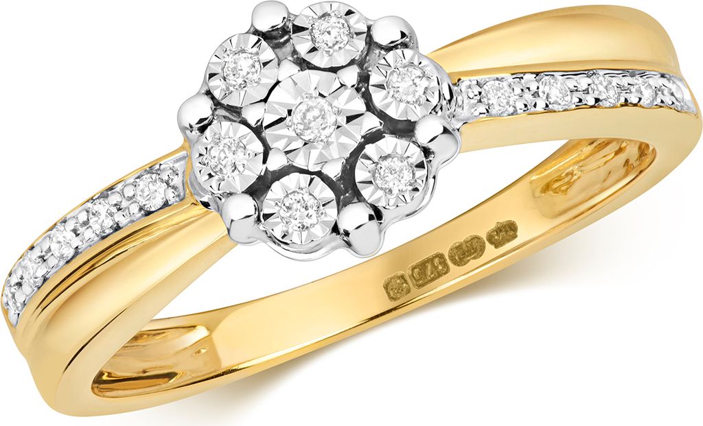 Funkelndes Feuer 9 Karat (375) Gold Cluster Damen - Diamant Ring Brillant-Schliff 0.09 Karat H - I1 I2, 58 (18.5); TRS319829KYRSQ