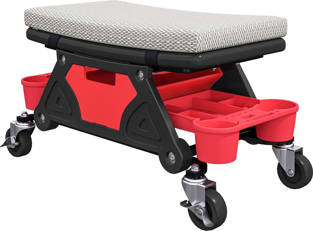 Werkstatthocker mit Rollen Ablagefl?che 35cm hoch Rollhocker bis 135 kg belastbar Grau
