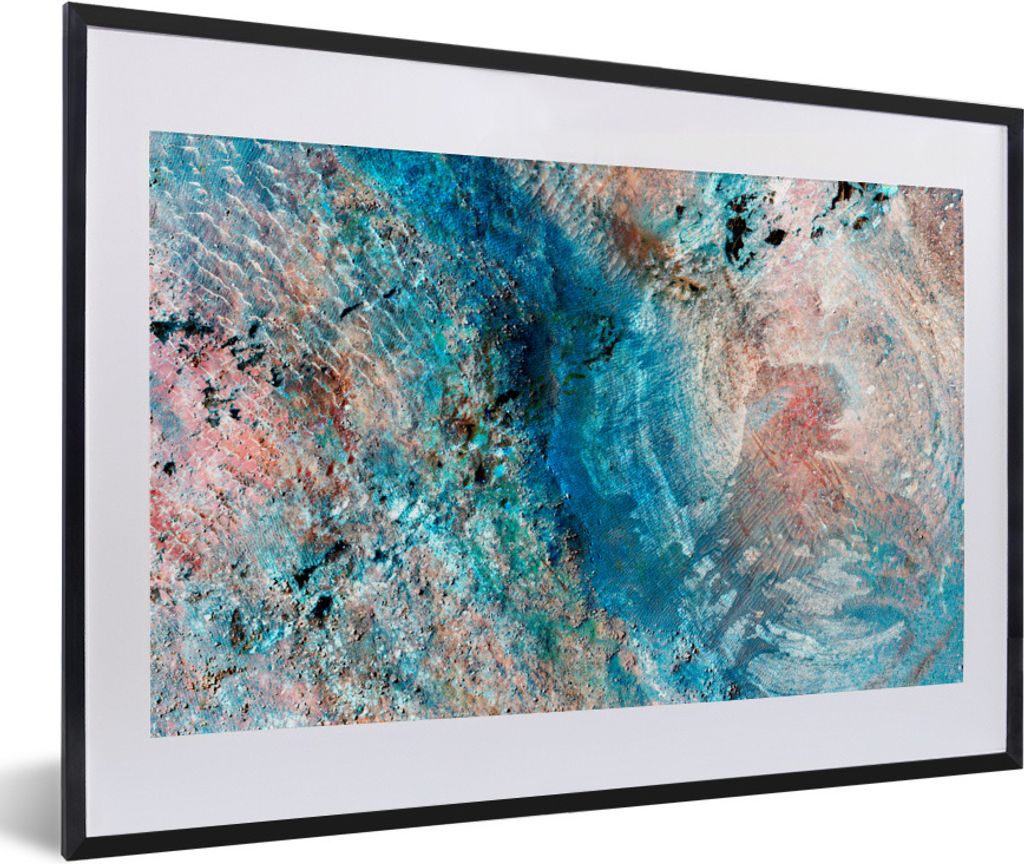 MuchoWow Gerahmtes Poster Blaue Farben auf einem Gemälde 60x40 cm - Poster mit Schwarzem Bilderrahmen Wandposter Rahmen Foto Bilder - Schlafzimm...