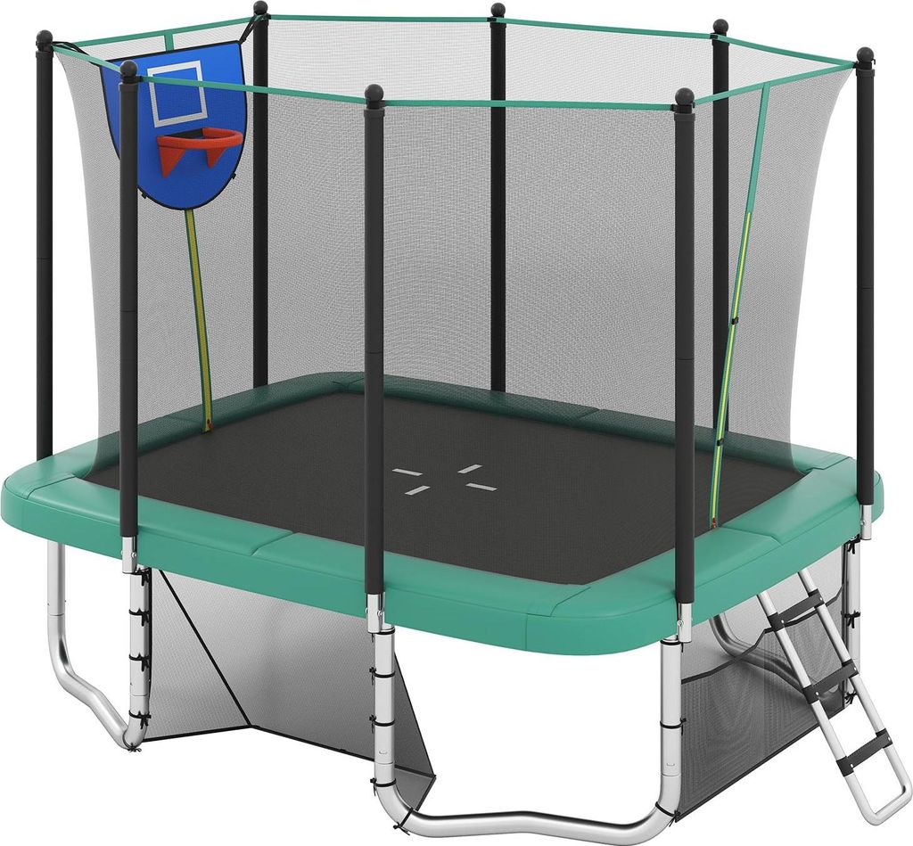 GOPLUS 3 in 1 Trampolin Outdoor, Kindertrampolin rechteckig mit Basketballkorb, Fußballtor, Leiter, Gartentrampolin für Kinder & Erwachsene