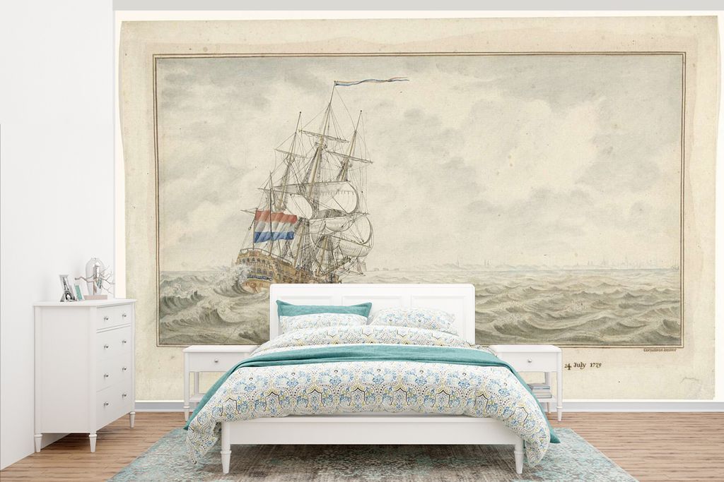 MuchoWow Fototapete für Wohnzimmer oder Schlafzimmer Wandtapete Vinyl Motivtapete Das Schiff Woestduin läuft auf den Noorderrassen auf Grund - ...