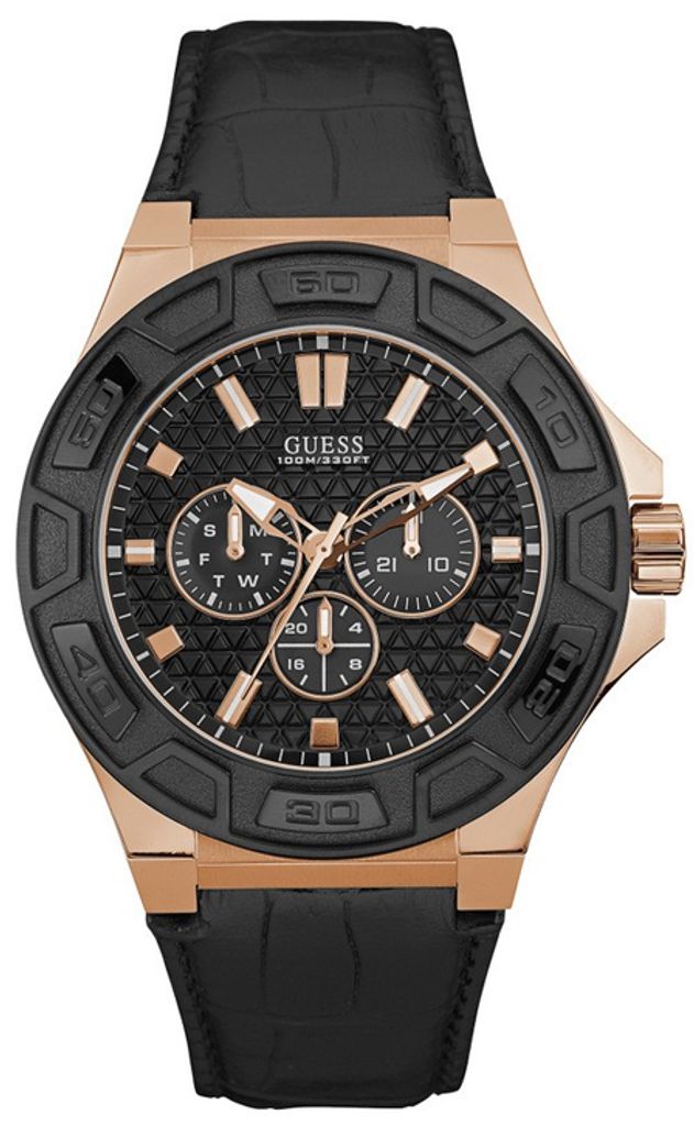 Guess Herren Chronograph Quarz Uhr mit Leder Armband W0674G6