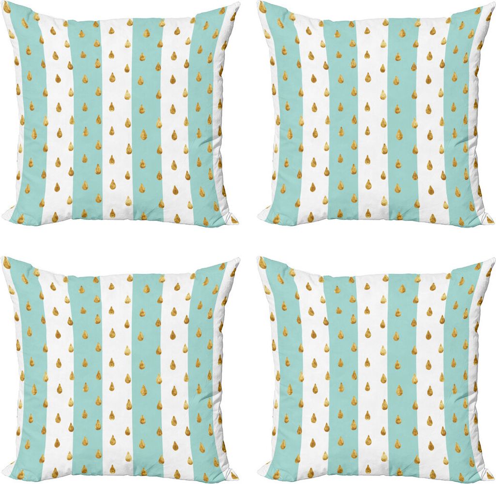 ABAKUHAUS Modern Kissenbezug Set (4 Stück), Tropfen auf Bold Stripes, Moderner Doppelseitiger Digitaldruck, 60 cm x 60 cm, Mint Grün Gelb