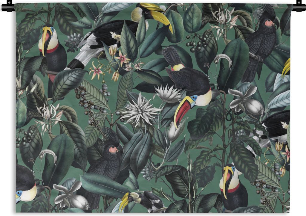 MuchoWow Wandteppich Wandbehang Blumen - Vogel - Collage 150x112.50 cm Tapisserie Dekoration Wandtuch - Wanddecke - Wandteppiche
