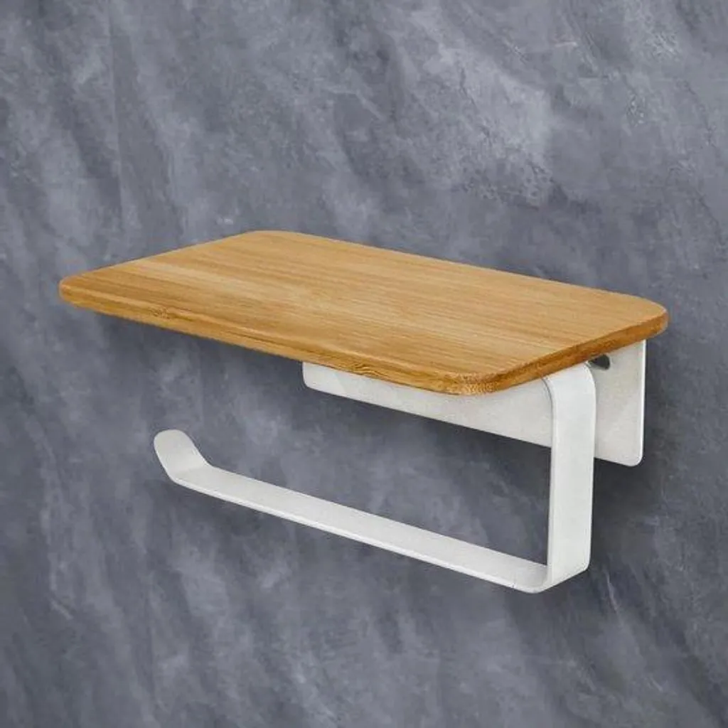 Porte-rouleau WC bambou blanc 2 en 1 : fini les trous dans le carrelage