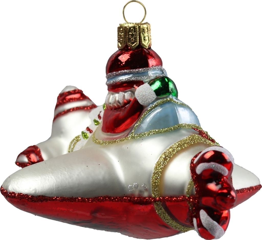 Weihnachtsmann aus Glas mit Flugzeug