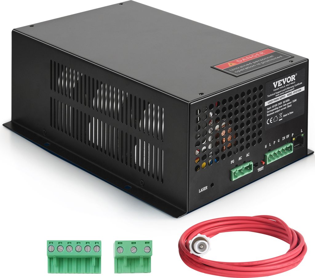 VEVOR CO2-Laser-Netzteil, Power Supply 150 W Laserröhren-Netzteil, Konstantstrom- und Leerlaufschutz, schnelle Wärmeableitung, kompatibel