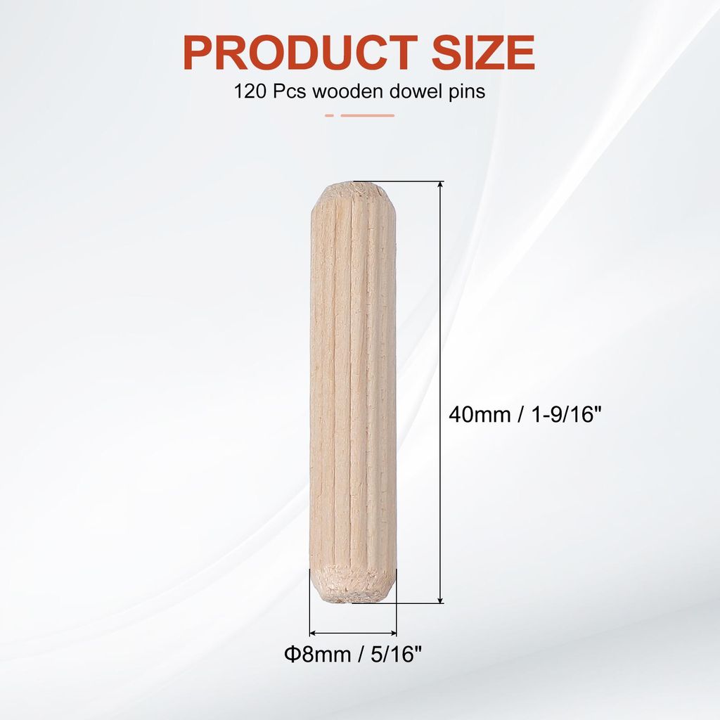 120 Stš¹ck 8 x 40mm Holzdš¹bel Set, Holzrillendš¹bel Riffelholzdš¹bel Holzstifte Dš¹bel Set Gerillte Holzš¹belstifte Dš¹bel Holz mit ...