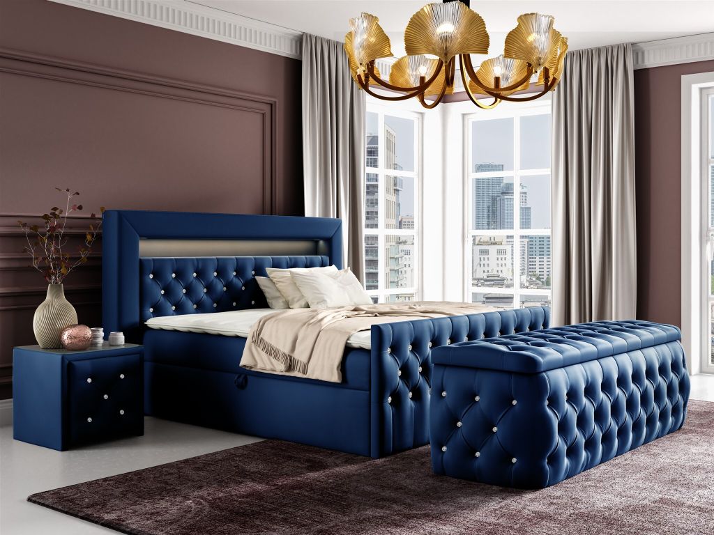 Boxspringbett Schlafzimmerbett SEVRA Nr.4 140x200cm in Elisa Velvet Blau