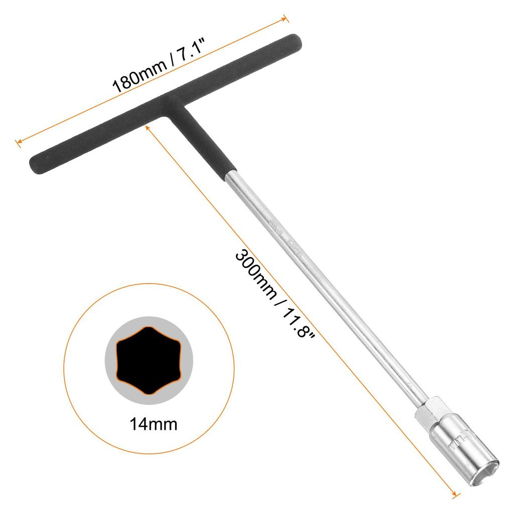 14mm T-Griff Steckschlš¹ssel CR-V Stahl Metrischer 6-Punkt-Sechskant Rutschfestem T-Form-Schlš¹ssel fš¹r Motorrad Fahrrad Auto Reparatur