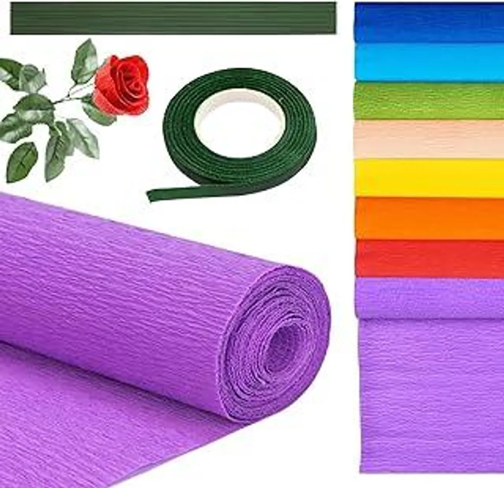 Set Carta Crespa Colorata 25x250cm | Kit 8 Colori Fiori Fai Da Te