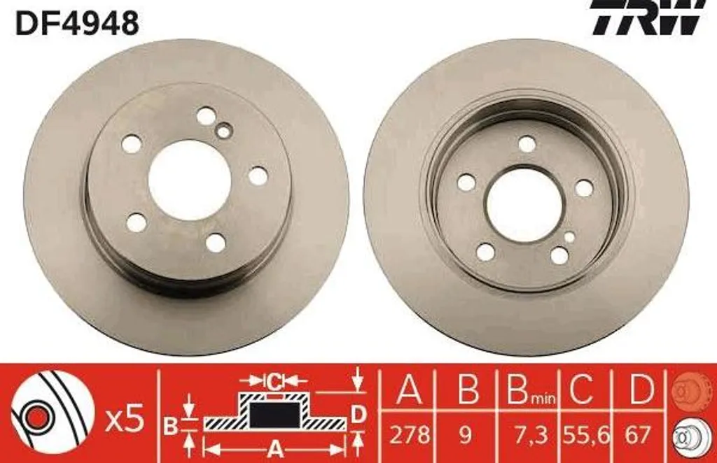 Disque de frein TRW DF4948 OE A2044230512 pour Mercedes-Benz Classe C