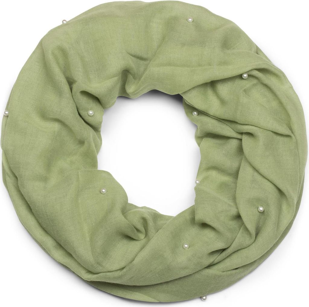 styleBREAKER Damen Loop Schal mit Perlen Applikation, Unifarben, Leichter Schlauchschal Einfarbig, Tuch 01016168