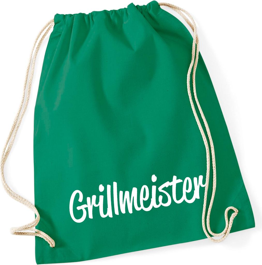 Huuraa Turnbeutel Grillmeister BBQ 12 Liter Kelly Green Baumwolle Rucksack Geschenkidee
