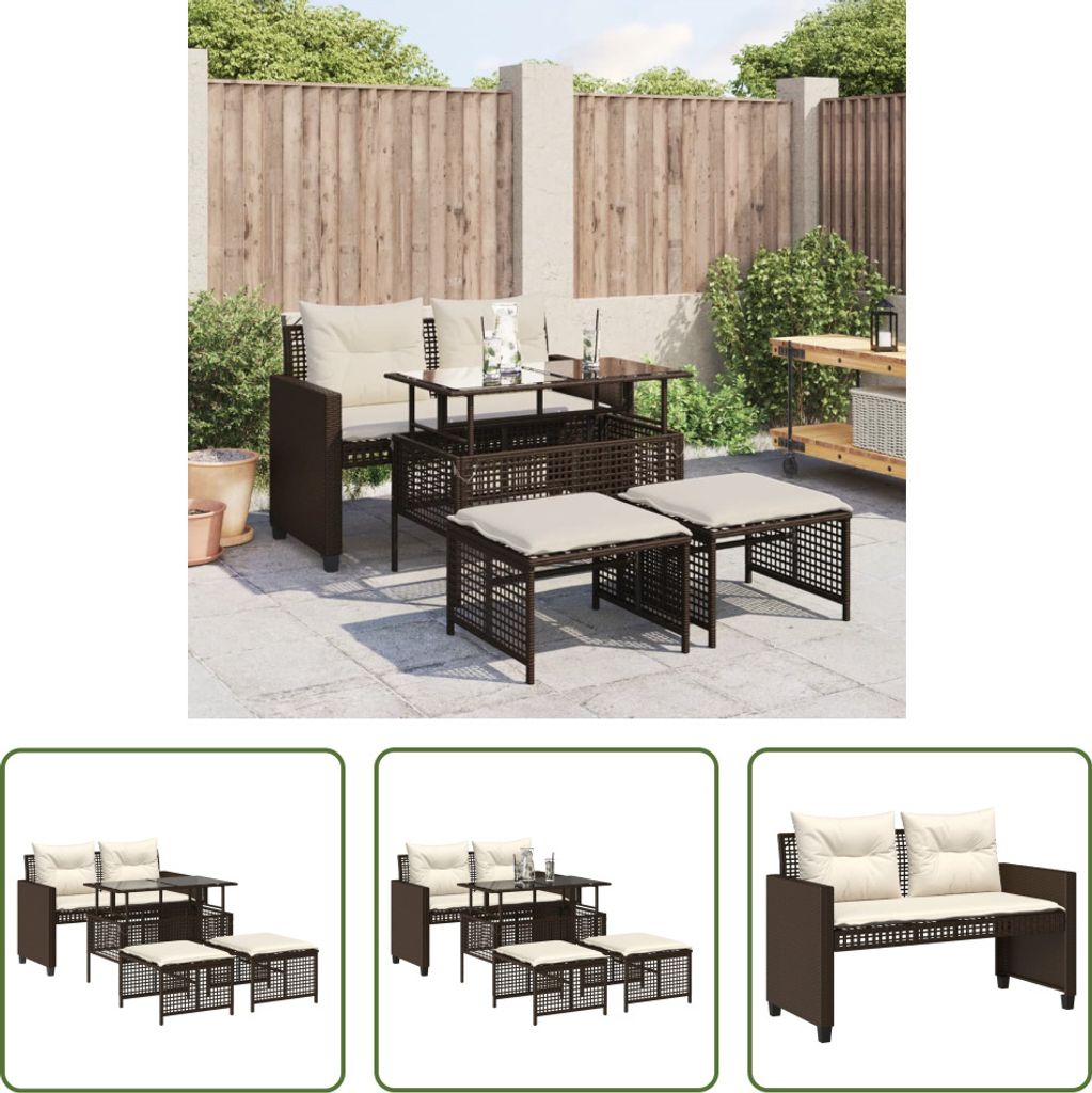 The Living Store 4-tlg. Garten-Sofagarnitur mit Kissen Braun Poly Rattan Glas