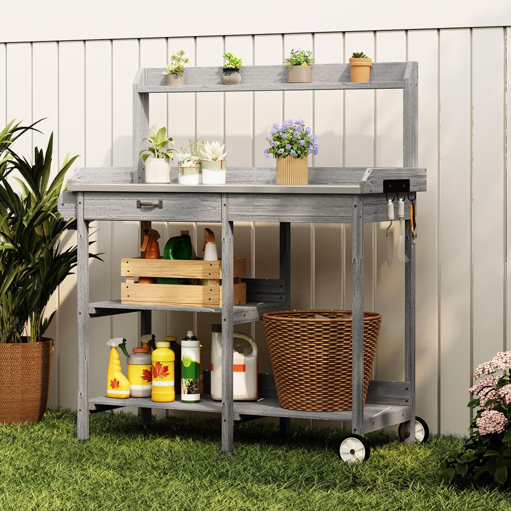 Gärtnertisch 112x43x120 cm Pflanztisch mit Schubladen  | Produktbild 