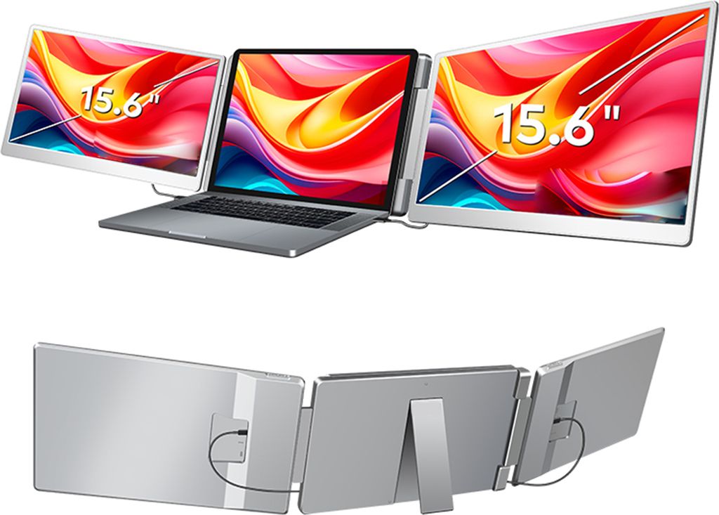 S10 Laptop-Bildschirmerweiterung, 15,6-Zoll-IPS-Bildschirm, Dreifachmonitor fuer 12-18,5-Zoll-Laptops, faltbarer, drehbarer Monitor-Extender mit St...