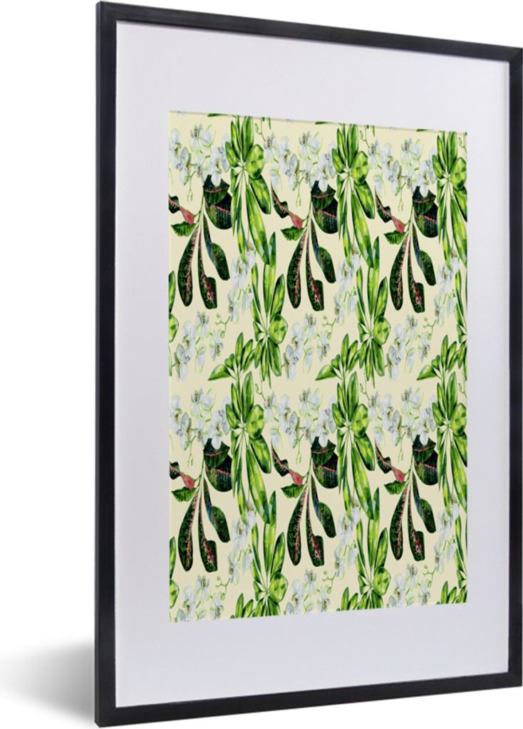 MuchoWow MuchoWow Gerahmtes Poster Blumen - Orchidee - Blätter - Farben 40x60 cm - Poster mit zchwarzem Bilderrahmen - Poster in Rahmen