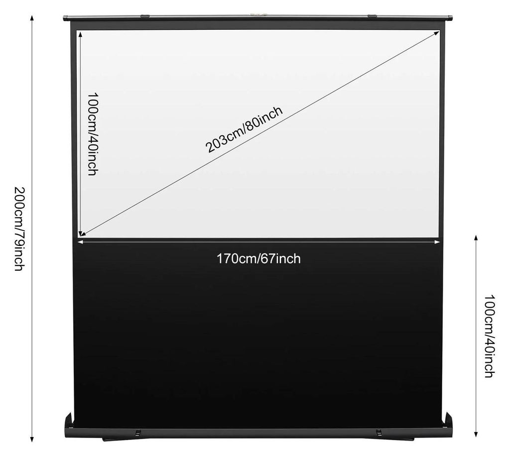 Beamer Leinwand 80 Zoll 203 cm - Tragbare Pull Up Bodenleinwand - 177x99,5 cm 16:9 4:3 - Innen und außen - 4K 8K HDR 3D - Aluminiumrahmen - Weiße...
