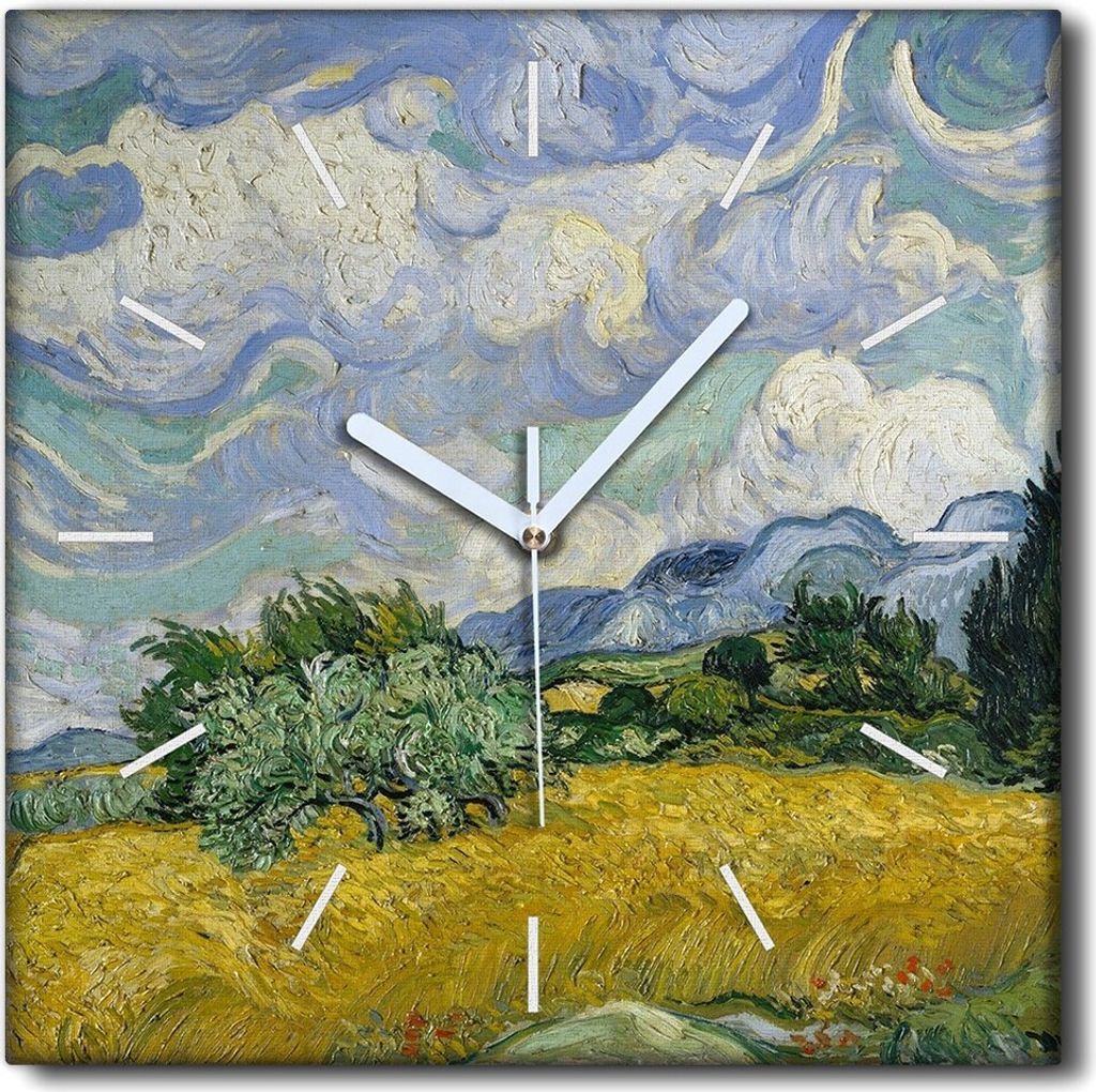 Coloray Uhr auf Leinwand 30x30 cm Wand Uhr Dekoration Wohnzimmer Segeltuch weiße Zeiger -Aquarelle Abstraktion.