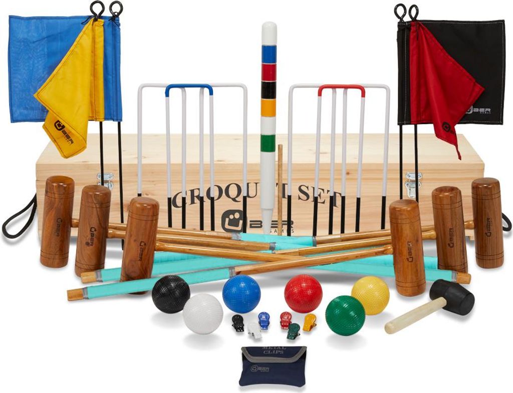 Ubergames - Pro Croquet-Set - Englisches Gartenspiel - 6 Personen - Hartholzschläger - Plastikbälle
