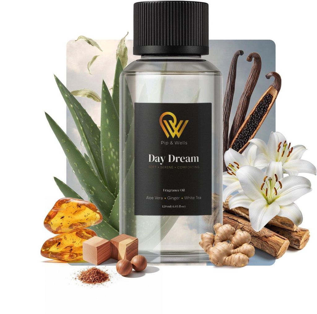 Pip & Wells Day Dream Luxus Diffuser Ätherische Öle – 120ml | 100% Natürliche Duftöle Diffuser mit Mehrere Inhaltsstoffen für Wasserlose D...