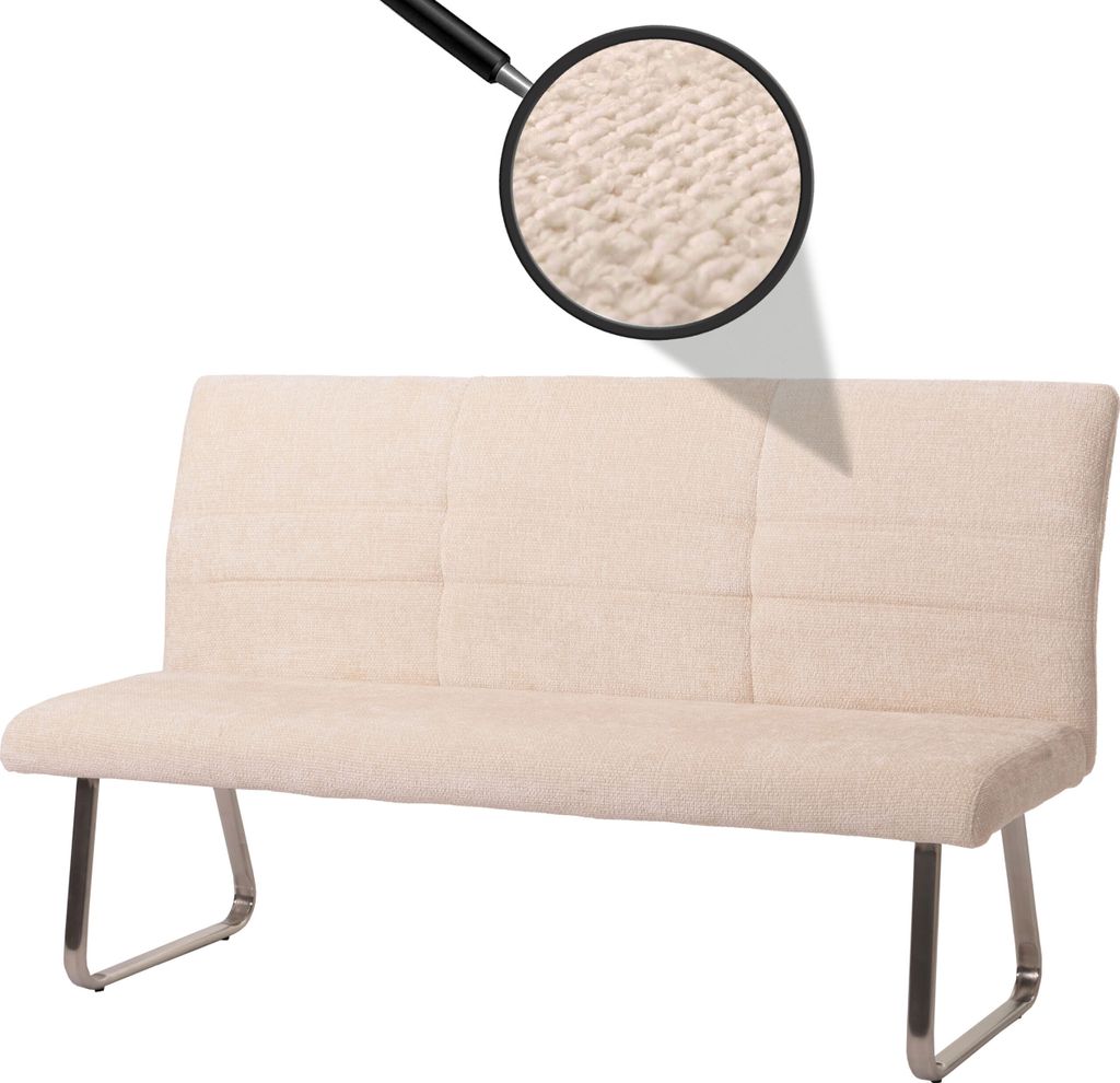 Sitzbank MCW-G55, Esszimmerbank Bank, Edelstahl gebürstet Stoff/Textil Chenille , 180cm creme
