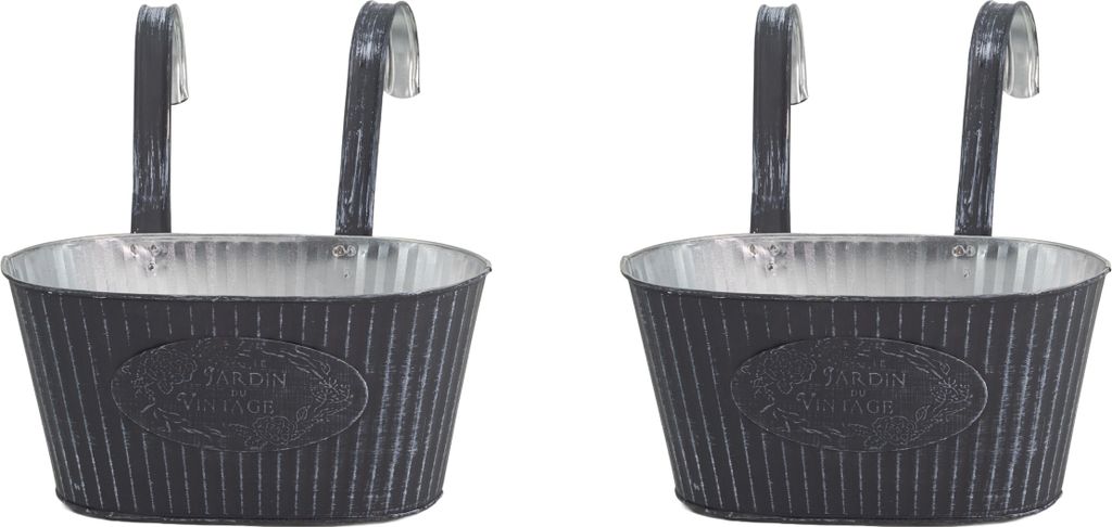 Metall Hängetopf grau mit 2 Henkel 25 x 13cm - 2 Stück Blumentopf hängend Balkon Pflanz-Schale