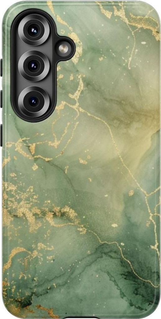Grüne Marmoroptik mit goldenen Akzenten – Hülle Kompatibel mit Samsung Galaxy S25