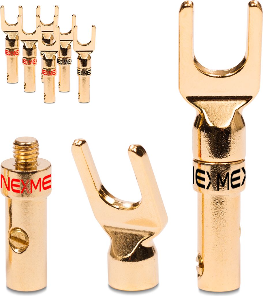 Kabelschuhe NEXMEX 8x schraubbar Gabelschuhe vergoldet Lautsprecherkabel Stecker