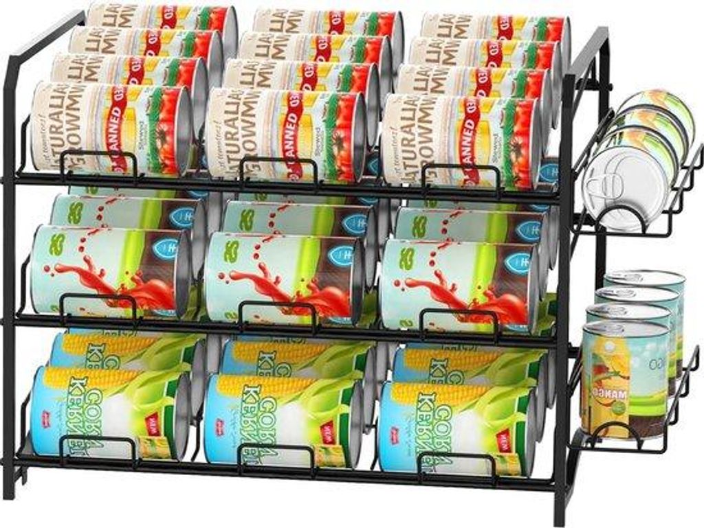 Schwarzes Regal für 42 Dosen, Küchenorganisation, Stapelbar