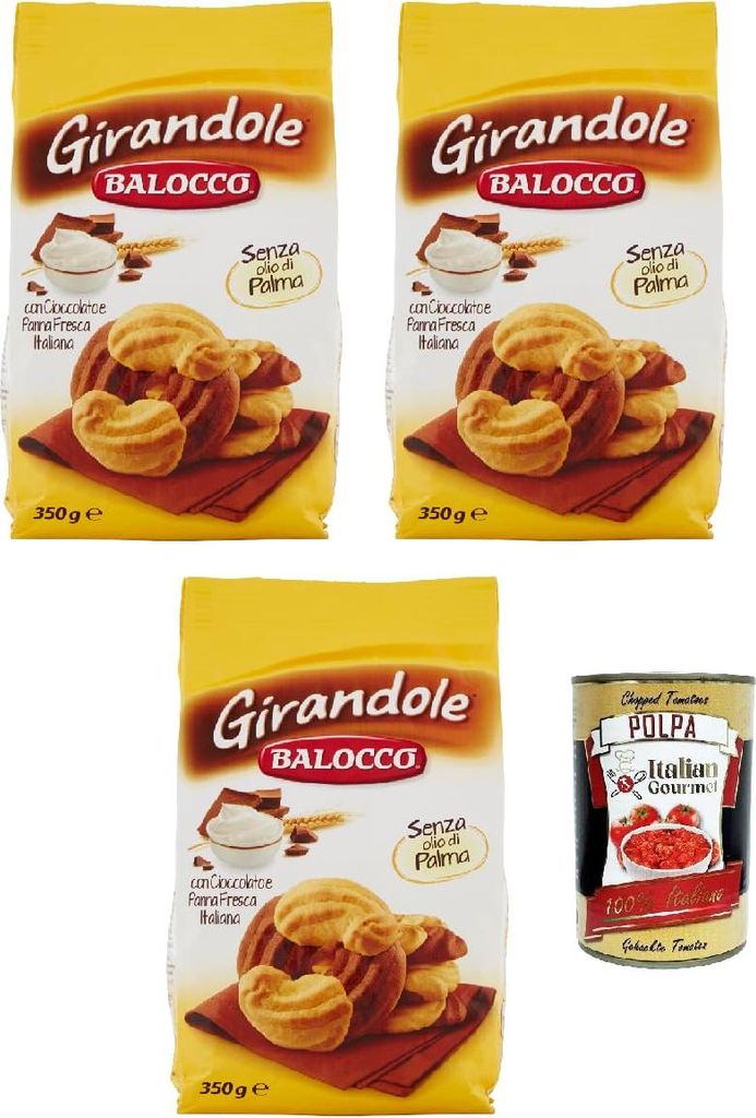 Balocco Girandole kekse mit Schokolade und Sahne 3x 350g biscuits cookies + Italian Gourmet polpa 400g
