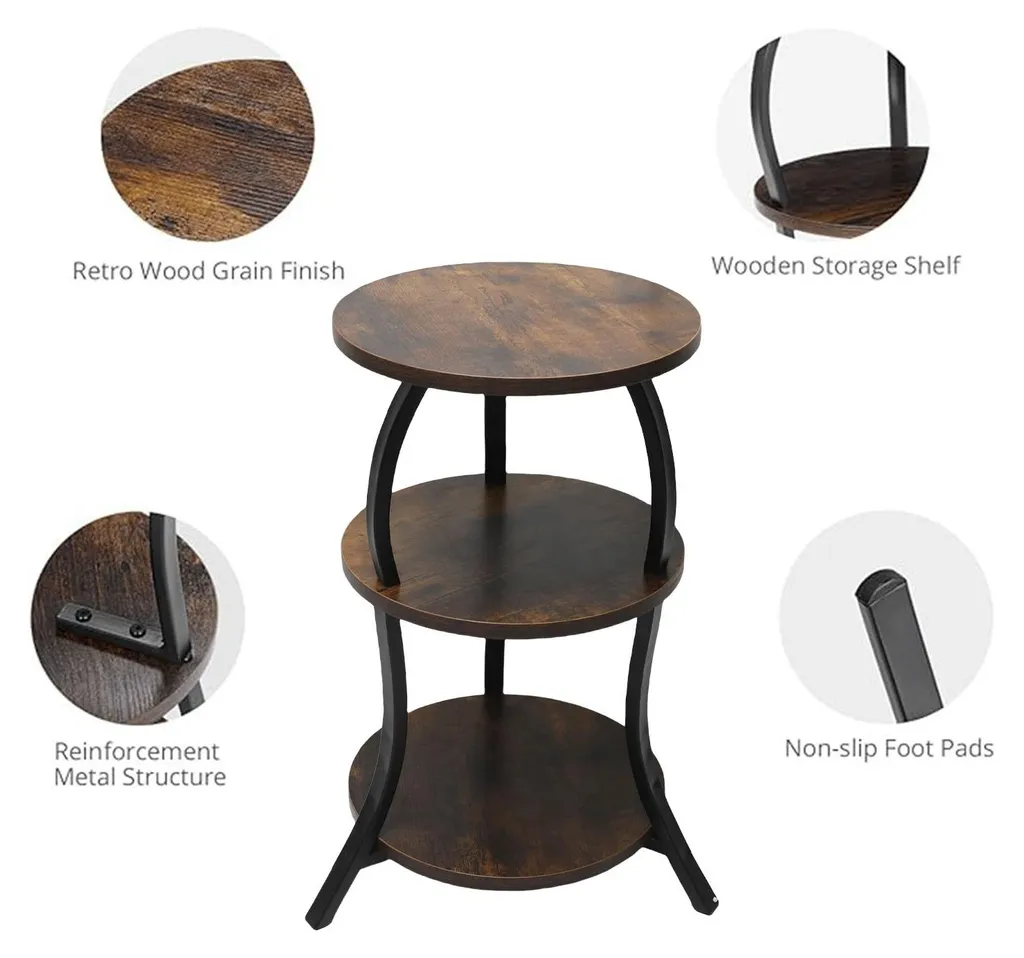 Table d'appoint en MDF et métal 61 cm, bout de canapé rustique moderne