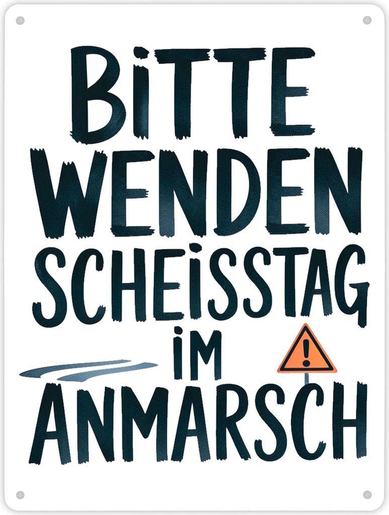 Bitte wenden, Scheisstag im Anmarsch Metallschild XL in 21x28 cm