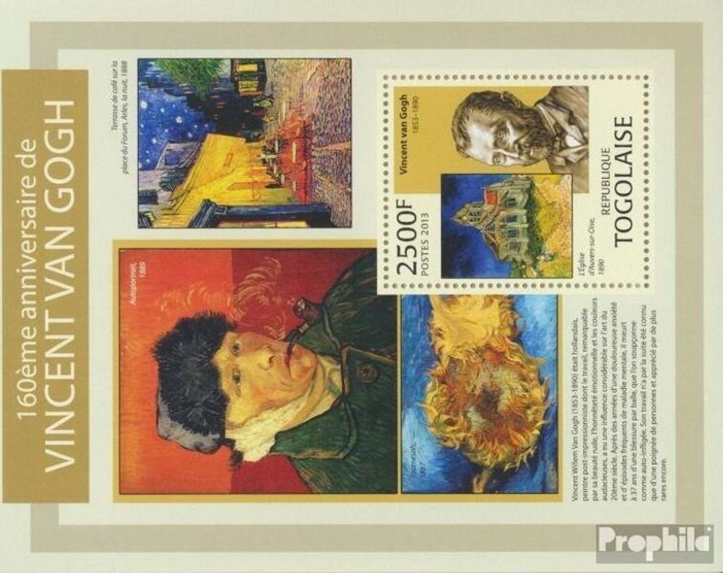 Briefmarken Togo 2013 Mi Block 806 (kompl. Ausgabe) postfrisch Vincent van Gogh