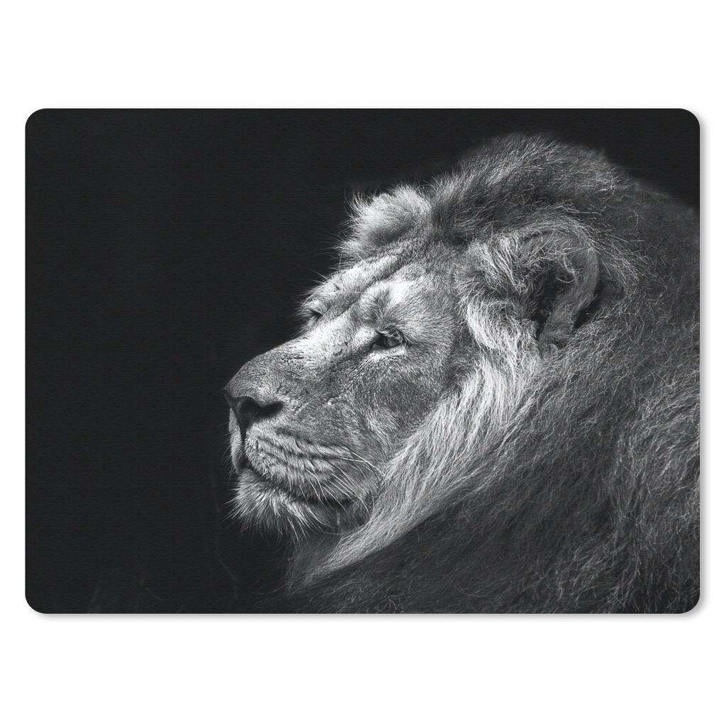 MuchoWow Mauspad Mousepad Löwe vor schwarzem Hintergrund in schwarz und weiß 40x30 cm - Mousepads - Maus Mat - Pad - Mausunterlage - Anti Rutsch